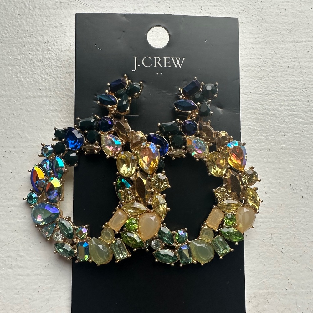 J. Crew colorful crystal/rhinestone statement hoop earrings